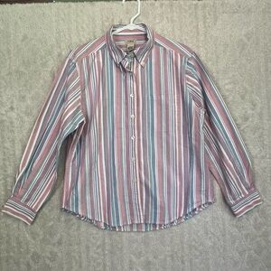 Vintage L.L. Beans Women's 100% Cotton Poplin Striped Button Down Sz MP Prep